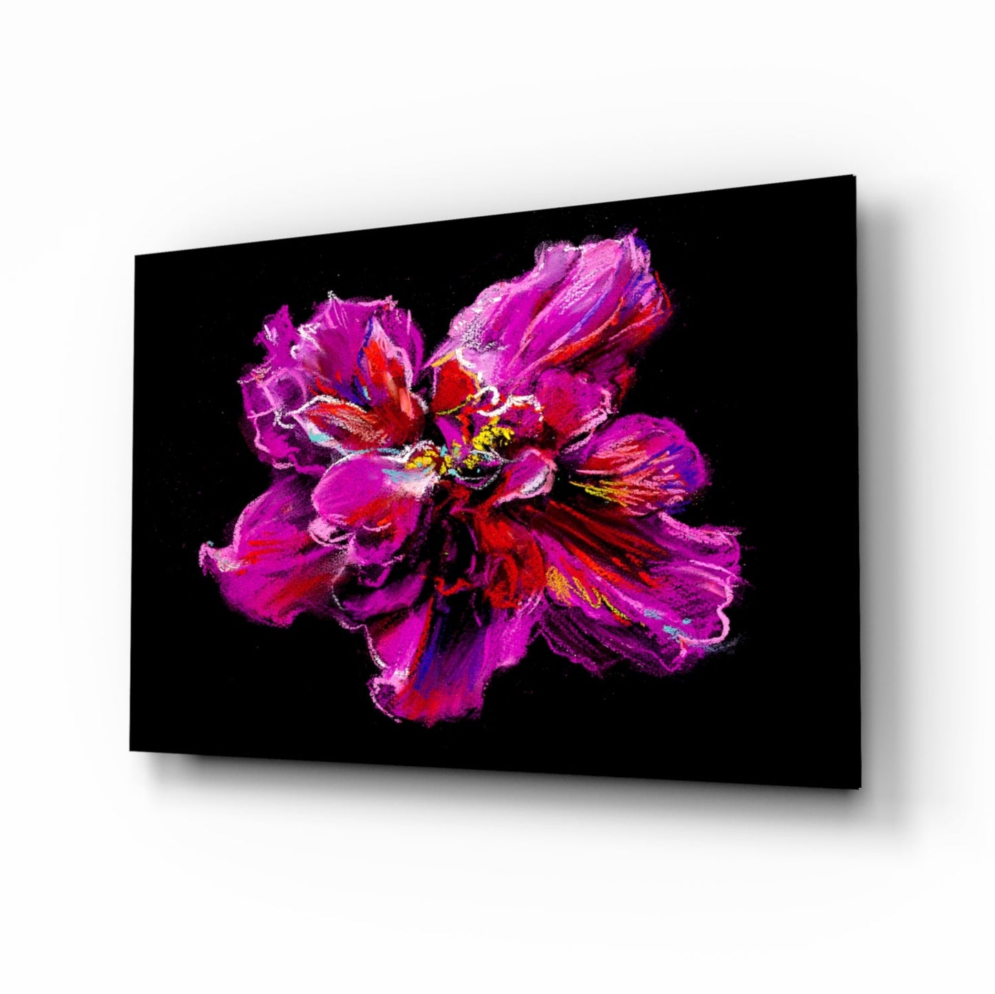 Magenta Red Painted Peony Glass Wall Art