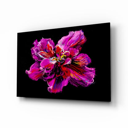 Magenta Red Painted Peony Glass Wall Art