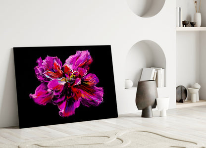 Magenta Red Painted Peony Glass Wall Art