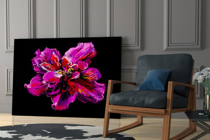 Magenta Red Painted Peony Glass Wall Art