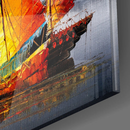 Hong Kong Junk Boat Skyline Glass Wall Art