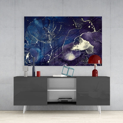 Indigo and Gold Marble Glass Wall Art