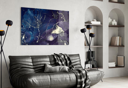 Indigo and Gold Marble Glass Wall Art