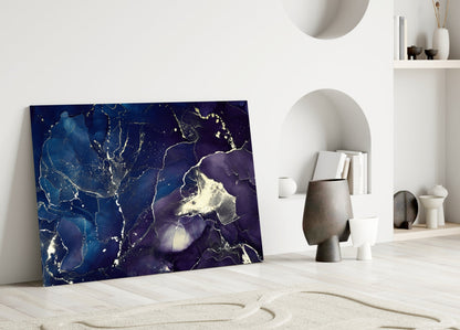 Indigo and Gold Marble Glass Wall Art