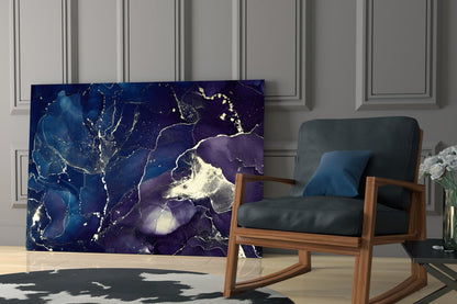 Indigo and Gold Marble Glass Wall Art