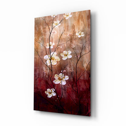 Crimson & Cream Daisy Branch Glass Wall Art