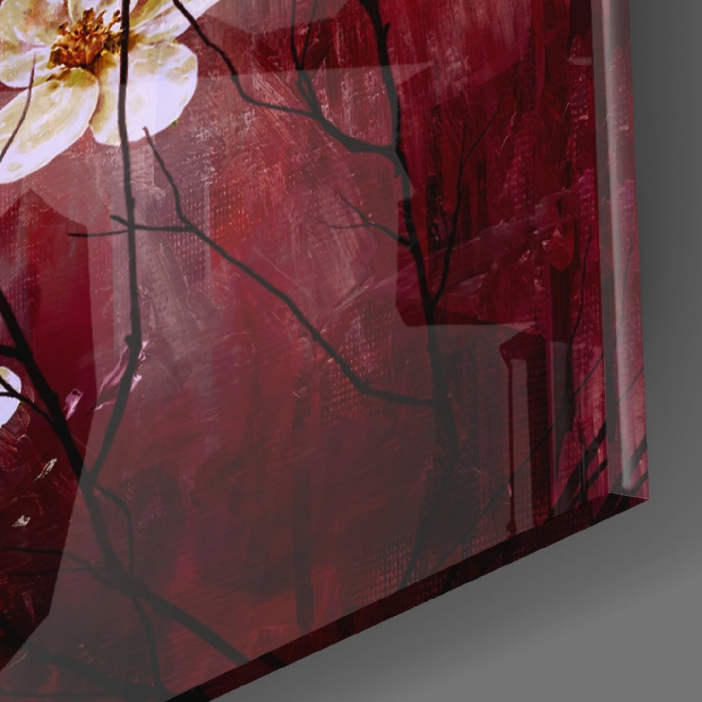 Crimson & Cream Daisy Branch Glass Wall Art