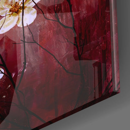 Crimson & Cream Daisy Branch Glass Wall Art