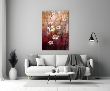 Crimson & Cream Daisy Branch Glass Wall Art