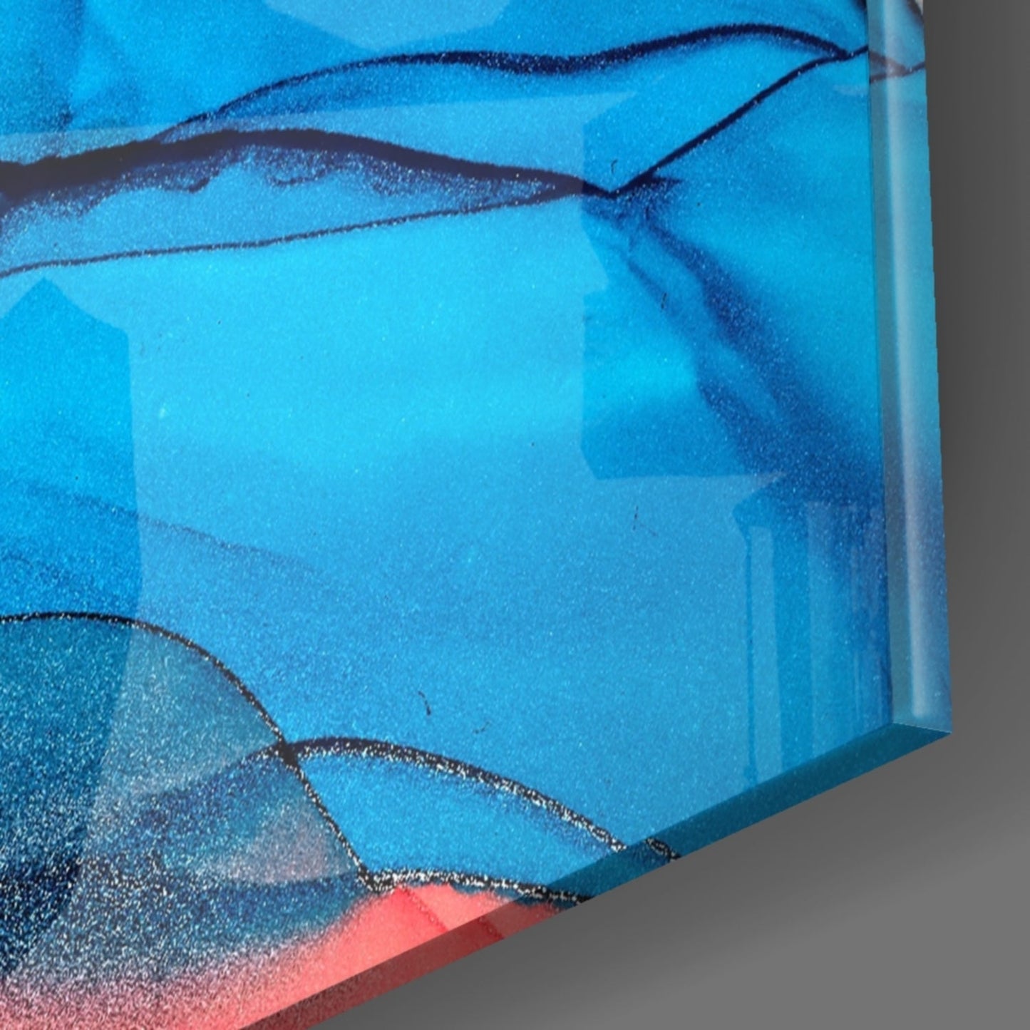 Blue Orange Ink Flow Glass Wall Art