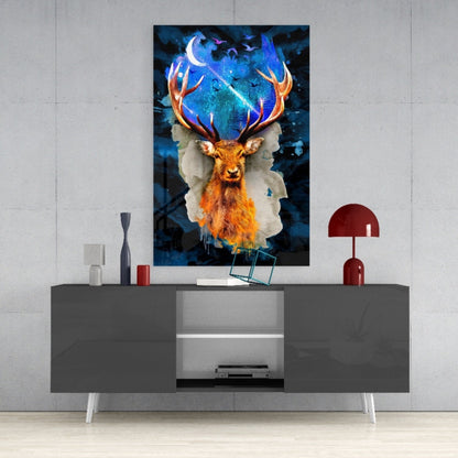 Cosmic Stag Antler Glass Wall Art
