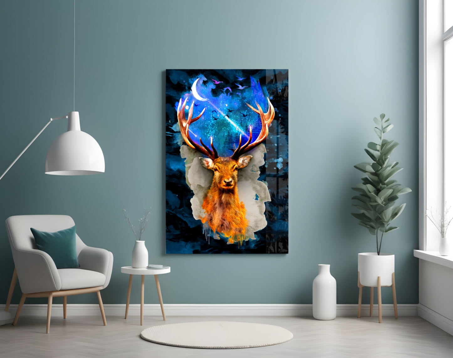 Cosmic Stag Antler Glass Wall Art