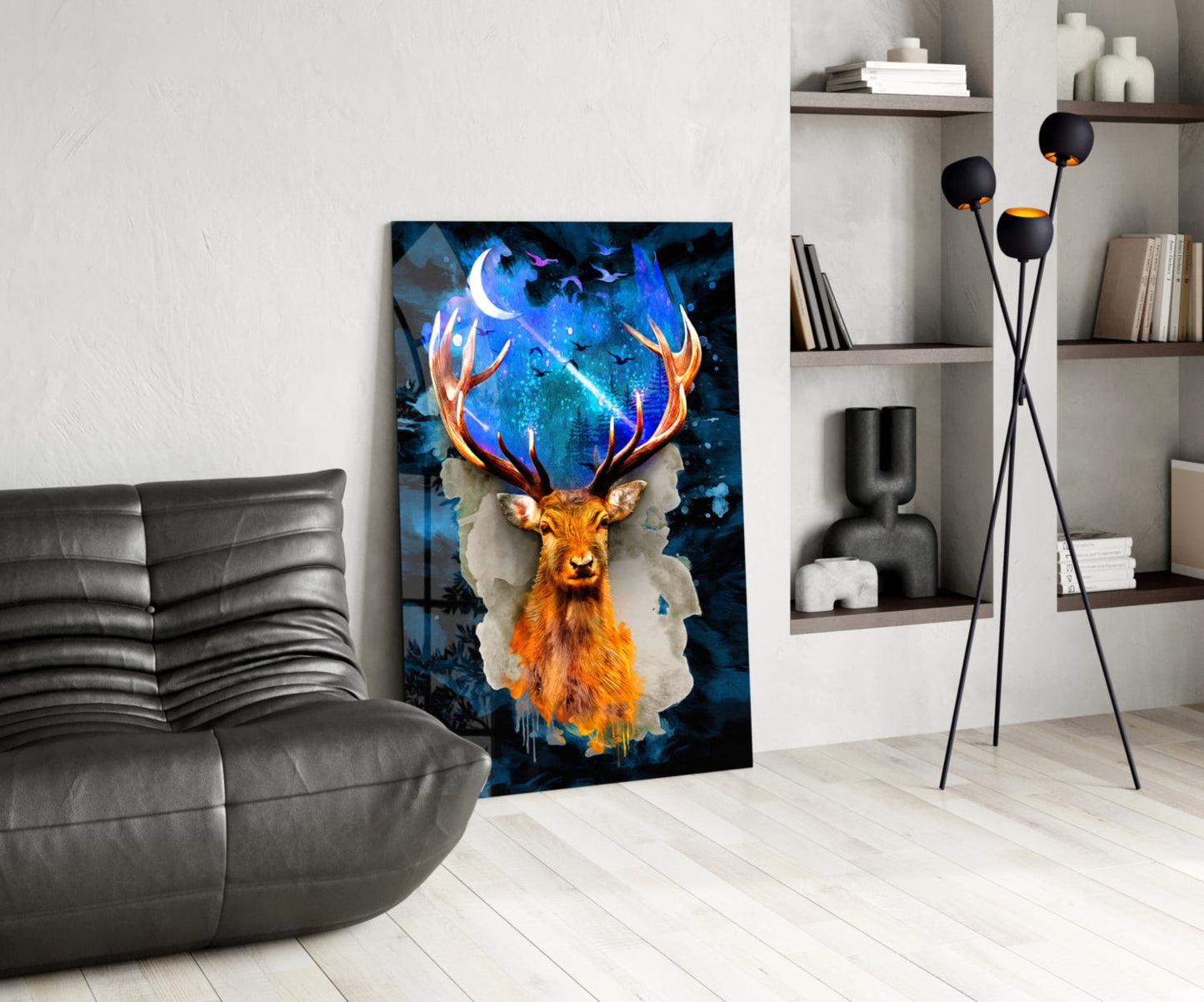 Cosmic Stag Antler Glass Wall Art