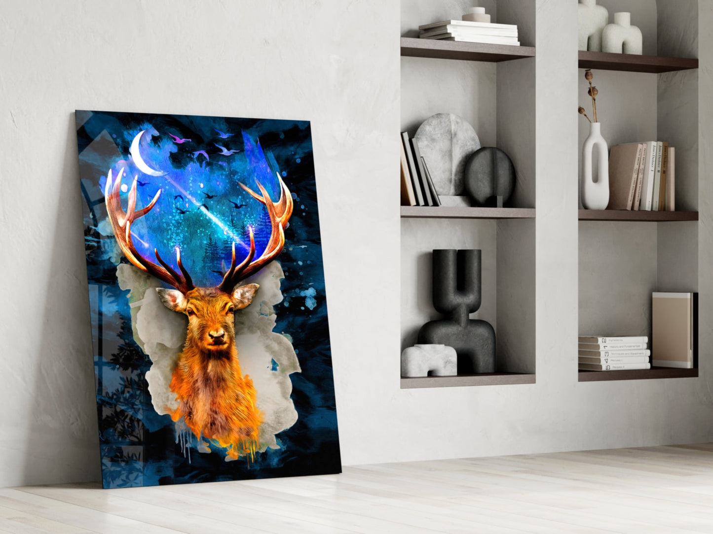 Cosmic Stag Antler Glass Wall Art