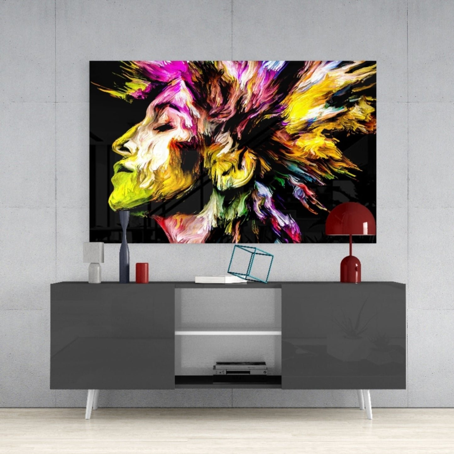 Golden Yellow Vivid Mind Profile Glass Wall Art