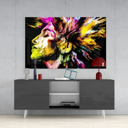 Golden Yellow Vivid Mind Profile Glass Wall Art