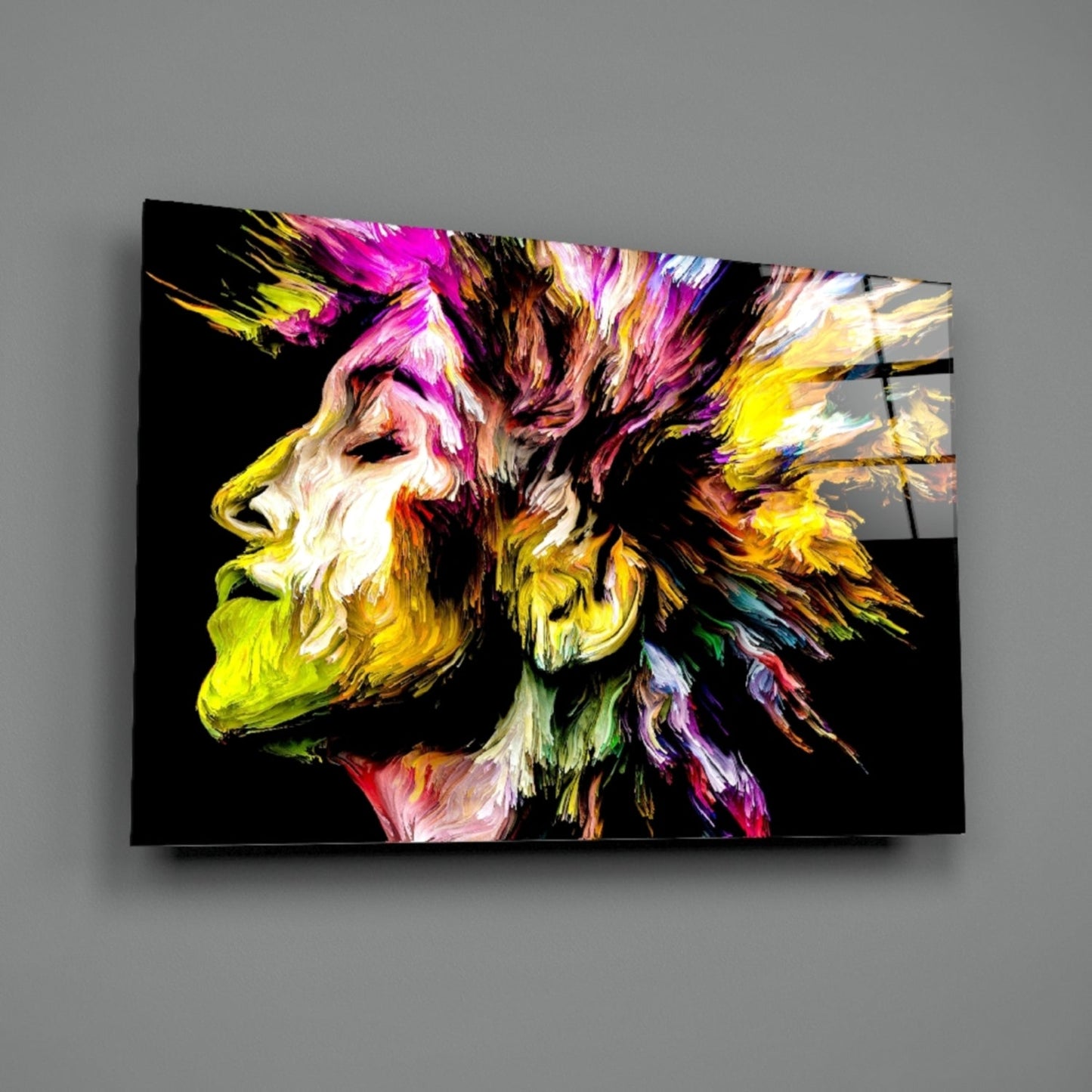 Golden Yellow Vivid Mind Profile Glass Wall Art