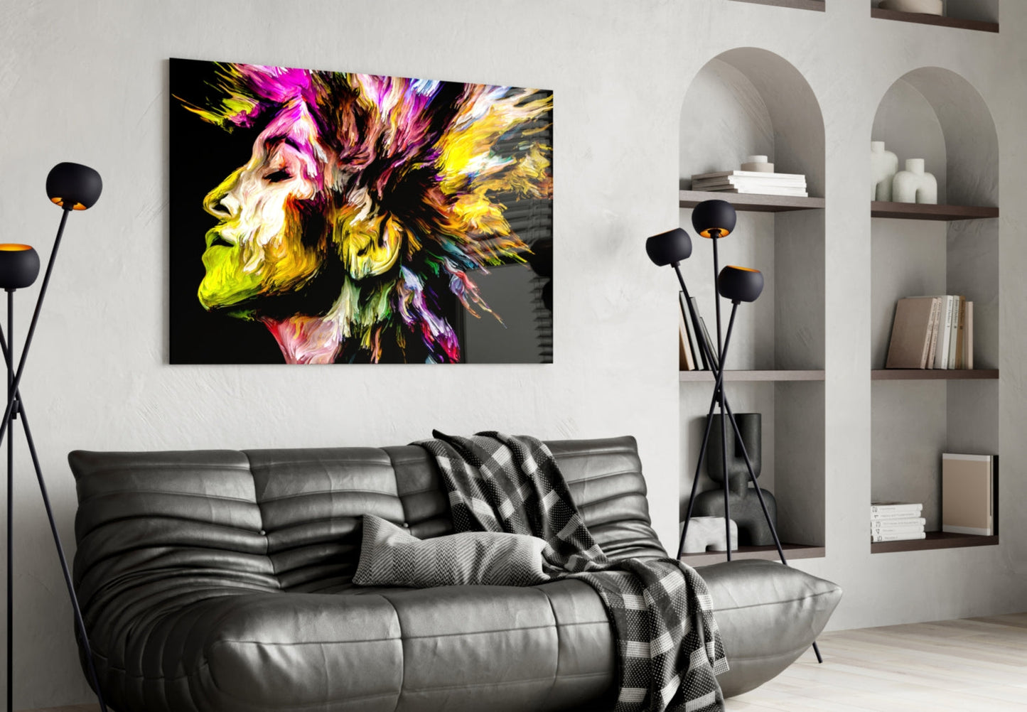Golden Yellow Vivid Mind Profile Glass Wall Art