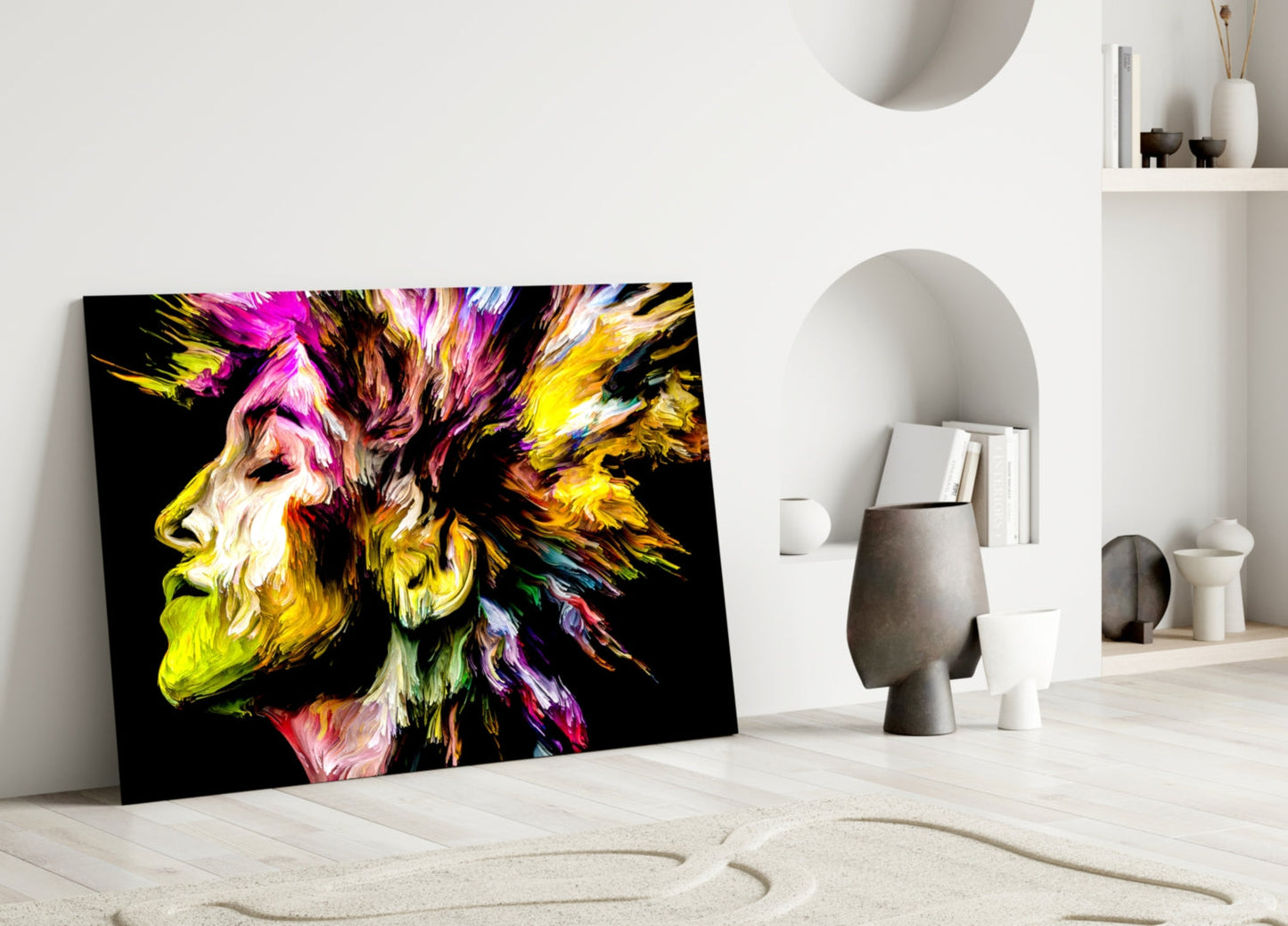 Golden Yellow Vivid Mind Profile Glass Wall Art