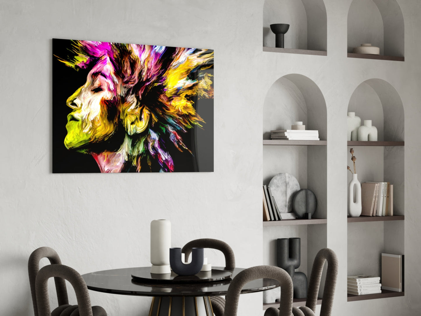 Golden Yellow Vivid Mind Profile Glass Wall Art
