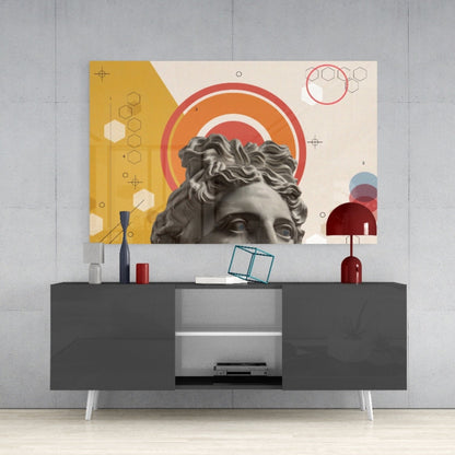Apollo Bust Geometric Collage Glass Wall Art