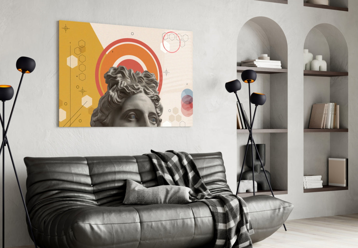 Apollo Bust Geometric Collage Glass Wall Art