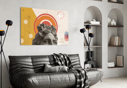 Apollo Bust Geometric Collage Glass Wall Art