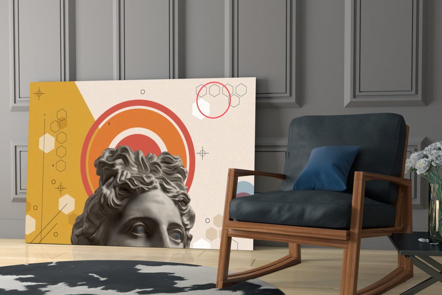 Apollo Bust Geometric Collage Glass Wall Art