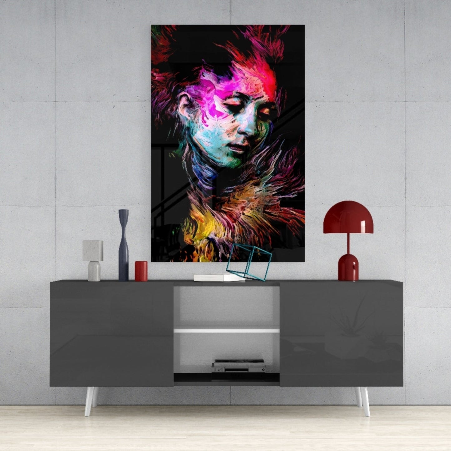 Veiled Mind Neon Portrait Glass Wall Art