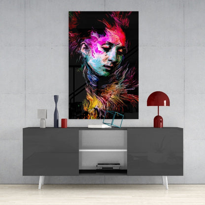 Veiled Mind Neon Portrait Glass Wall Art
