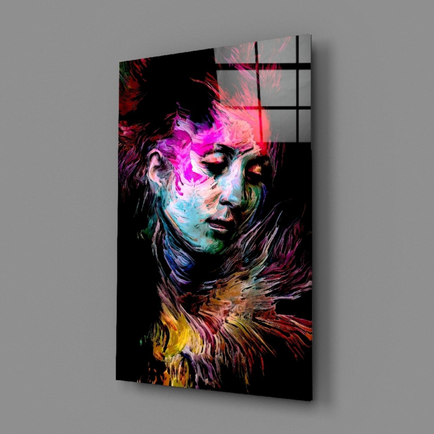 Veiled Mind Neon Portrait Glass Wall Art