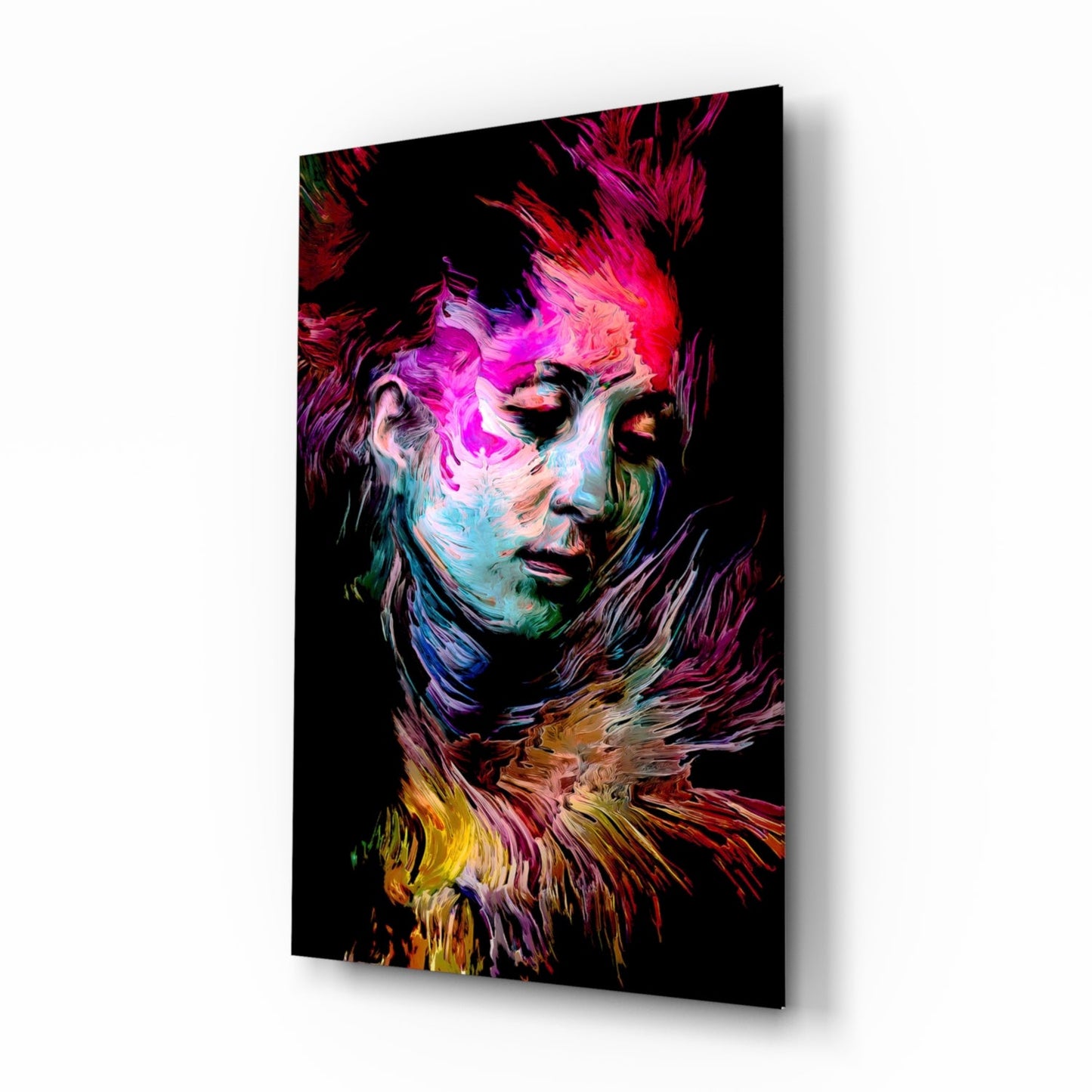 Veiled Mind Neon Portrait Glass Wall Art