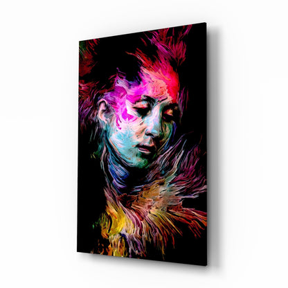 Veiled Mind Neon Portrait Glass Wall Art