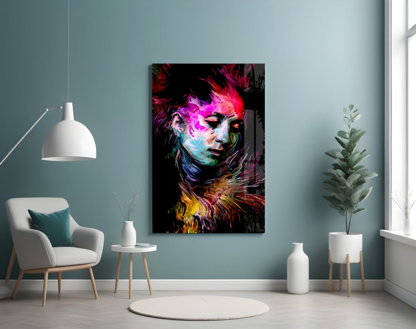 Veiled Mind Neon Portrait Glass Wall Art
