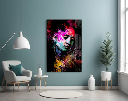 Veiled Mind Neon Portrait Glass Wall Art