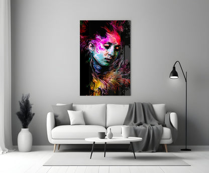 Veiled Mind Neon Portrait Glass Wall Art