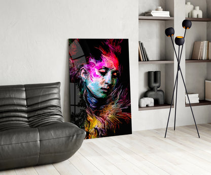 Veiled Mind Neon Portrait Glass Wall Art