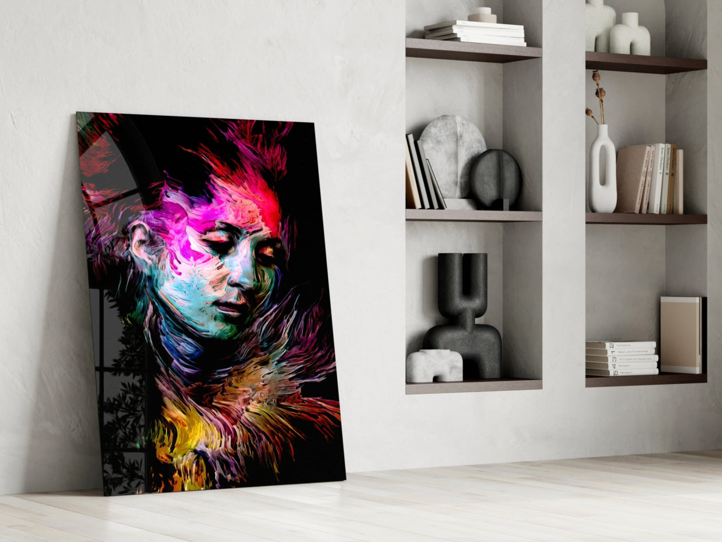 Veiled Mind Neon Portrait Glass Wall Art