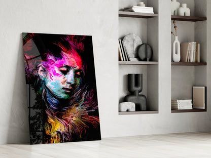 Veiled Mind Neon Portrait Glass Wall Art