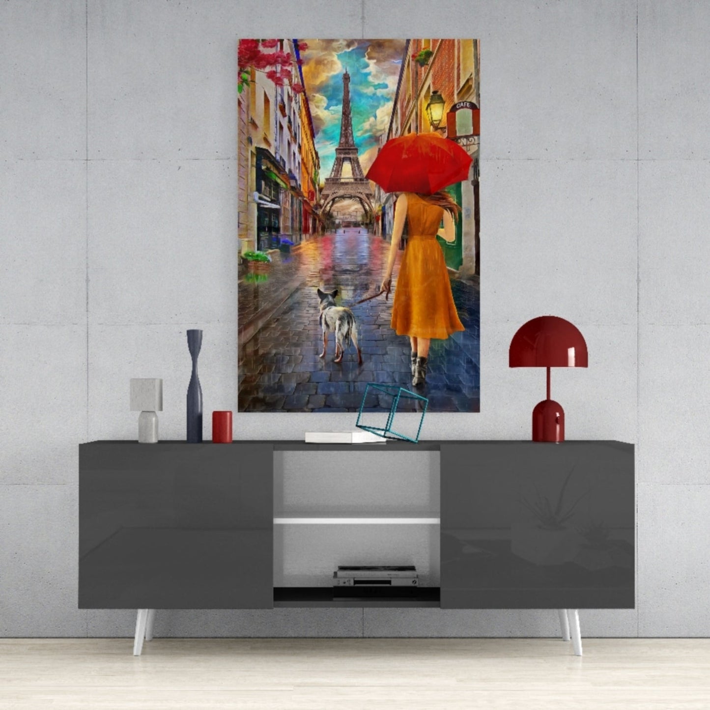 Paris Rainy Street Stroll Glass Wall Art
