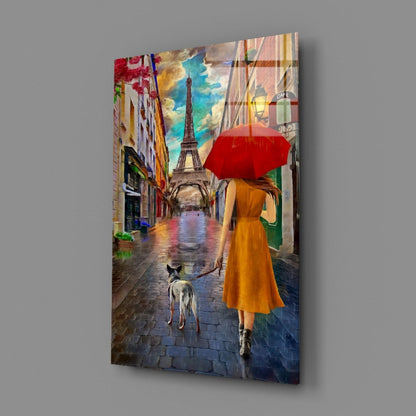 Paris Rainy Street Stroll Glass Wall Art