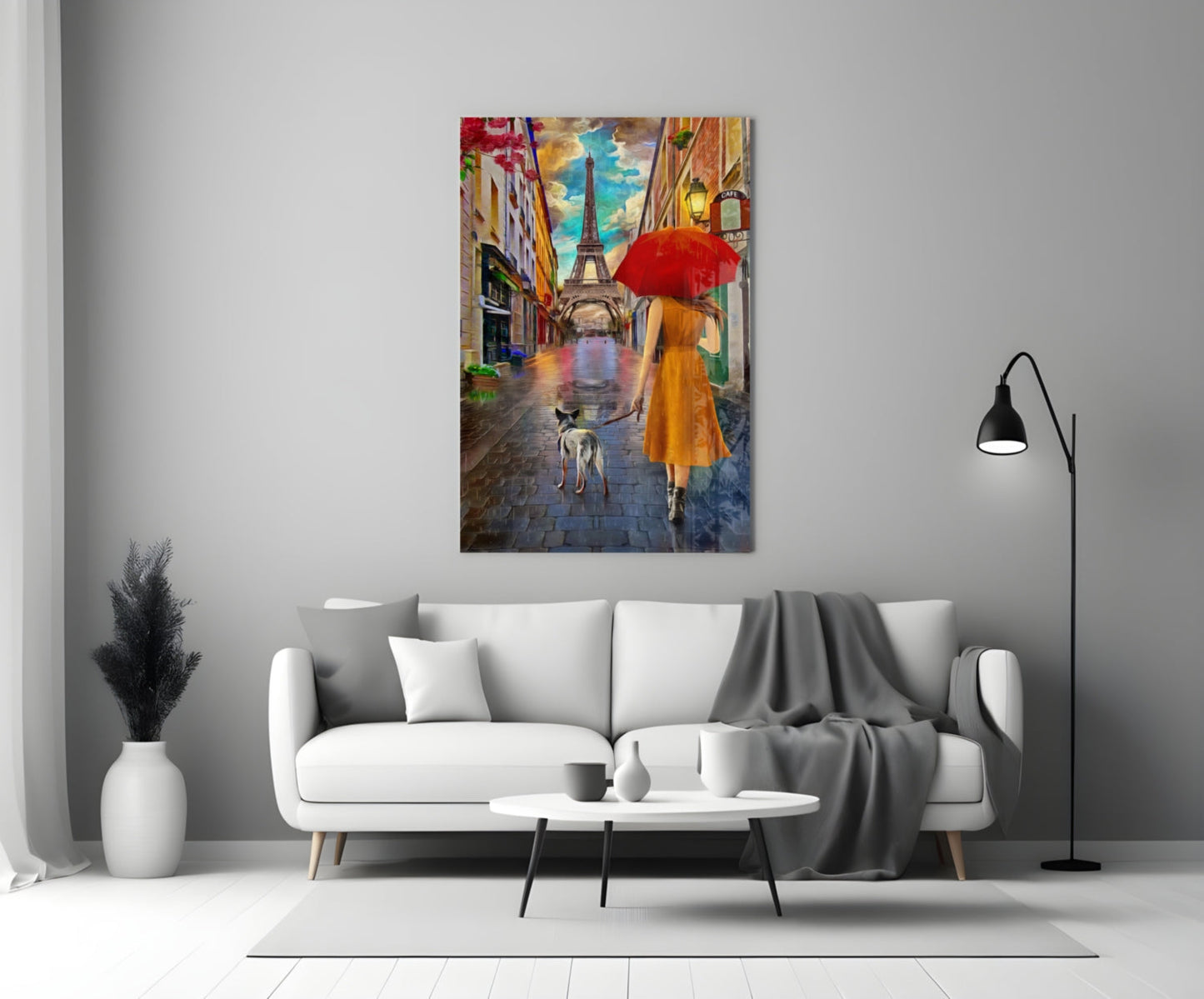 Paris Rainy Street Stroll Glass Wall Art