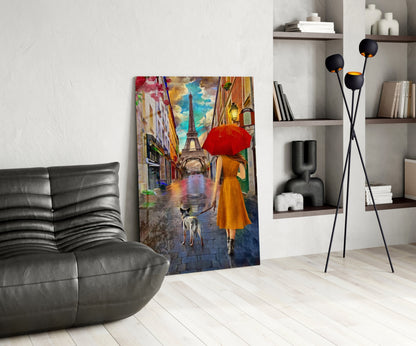 Paris Rainy Street Stroll Glass Wall Art