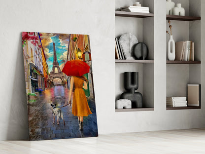 Paris Rainy Street Stroll Glass Wall Art