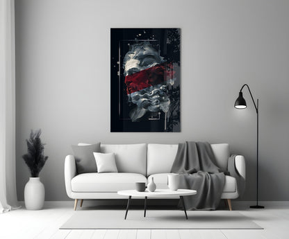 Poseidon Bust Crimson Stripe Glass Wall Art