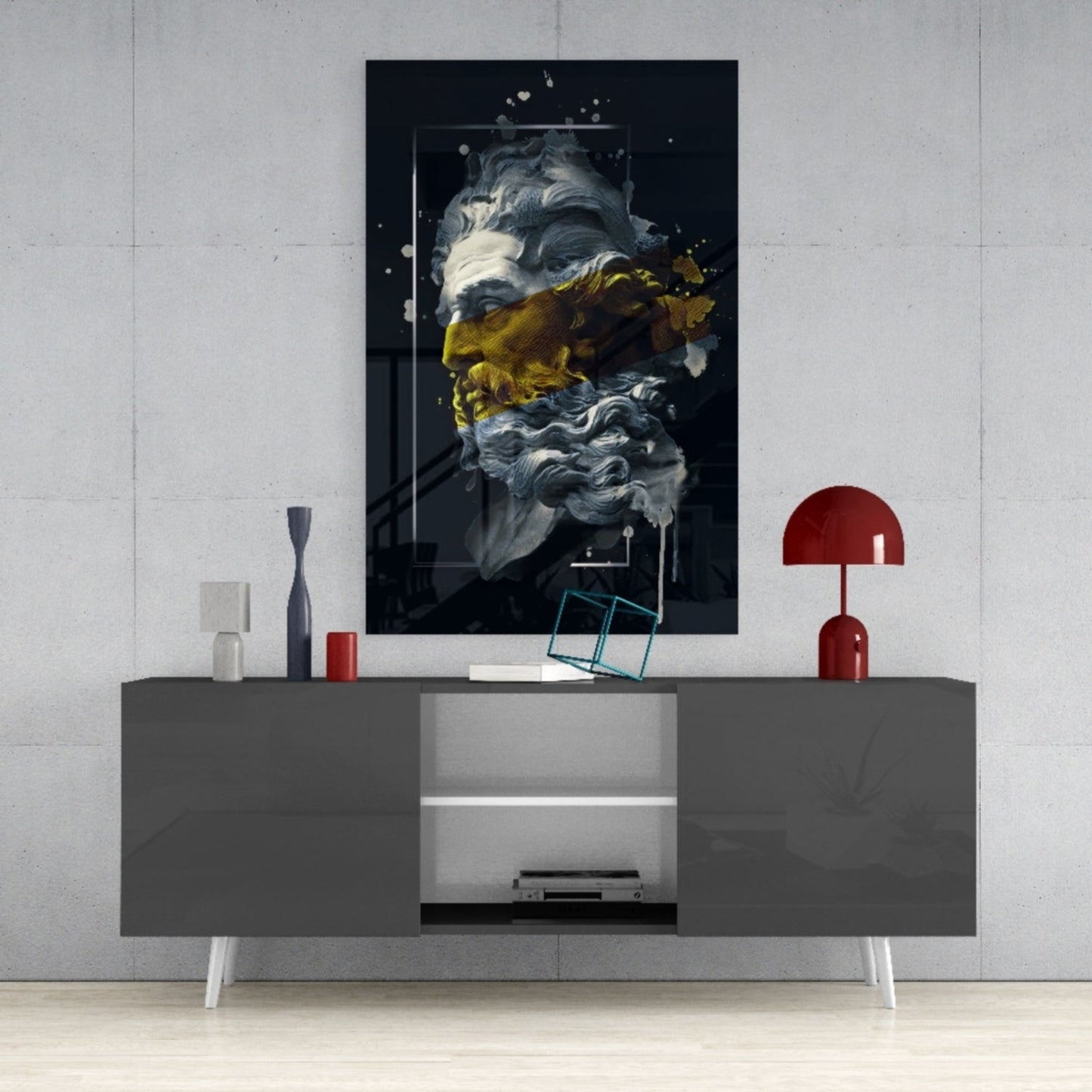 Gilded Poseidon Bust Glass Wall Art