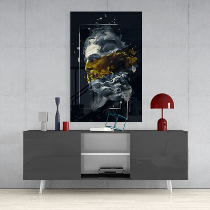 Gilded Poseidon Bust Glass Wall Art
