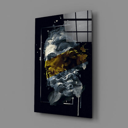 Gilded Poseidon Bust Glass Wall Art