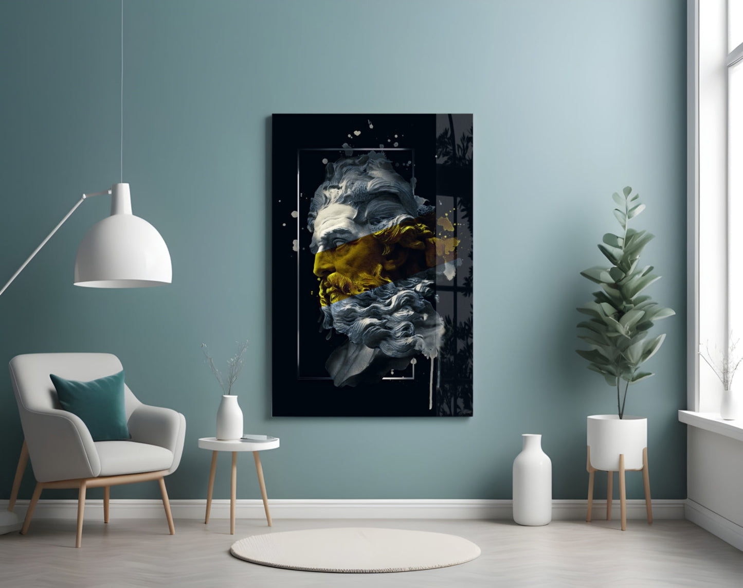 Gilded Poseidon Bust Glass Wall Art