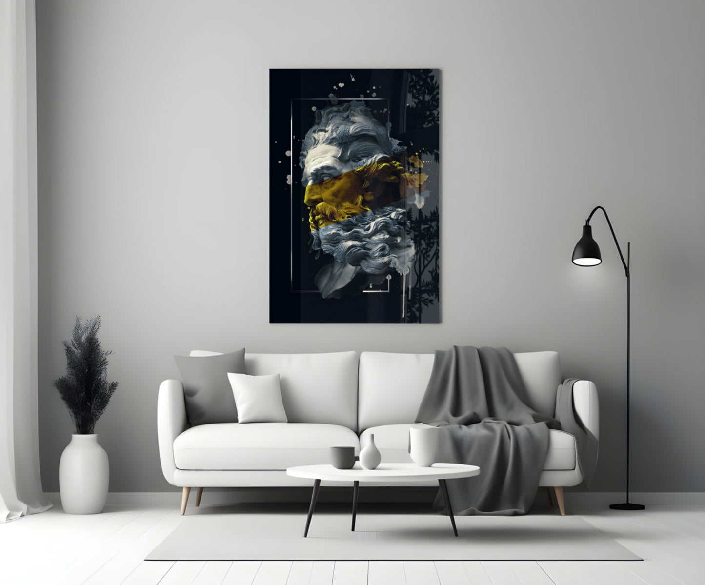 Gilded Poseidon Bust Glass Wall Art